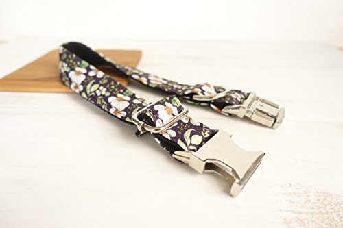 hipidog Personalized Dog Collar, Custom Engraving with Pet Name and Phone Number, Adjustable Tough Nylon ID Collar, Matching Leash Available Separately (Black Purple Flower)