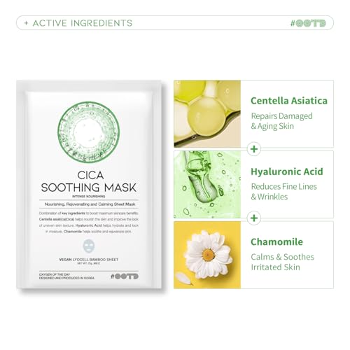 #OOTD Hydrating Soothing Sheet Masks Gift Set for Skincare, Korean Vegan Sheet Mask for Dry, Sensitive Skin, Calming, Smoothing, Brightening, Collagen, Ceramide, Cica, Hyaluronic Acid 30EA