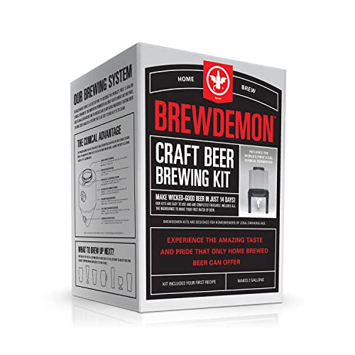 BrewDemon Signature Pro Beer Making Kit with Bottles - Conical Fermenter Eliminates Sediment and Makes Great Tasting Home Brewed Beer - 2 Gal. Pilsner Recipe Ingredients