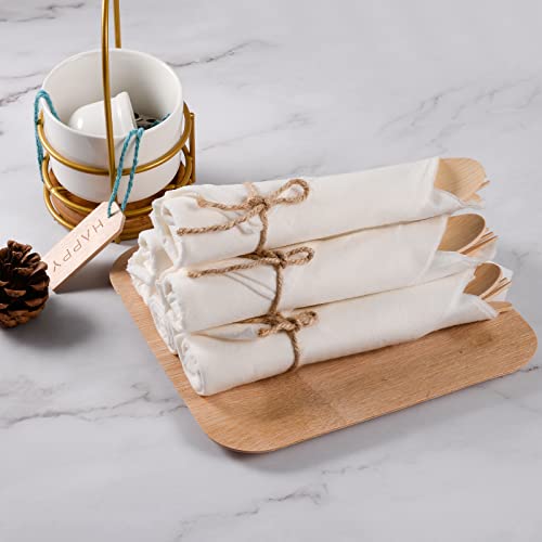 Pre Rolled Napkin and Bamboo Cutlery Set - 50Pack Bamboo Utensils/Compostable Cutlery(50 Forks, 50 Knives, 50 Spoons, 50 Napkins), Biodegradable Wrapped Cutlery for Party, Banquet, Wedding