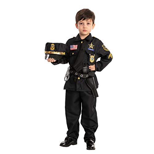 Spooktacular Creations Halloween Police Costume for Kids, Black Police Officer Costume for Boys, Toddler Cosplay RolePlay Themed Party (Small (5-7 yrs))