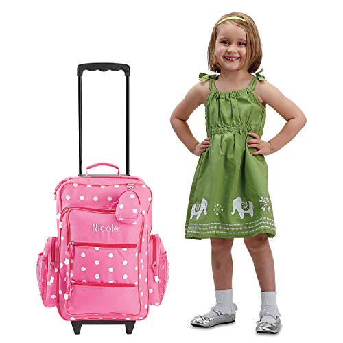 Lillian Vernon Personalized Rolling Luggage for Kids – Pink Polka Dot Design, 6” x 15.5" x 23"H