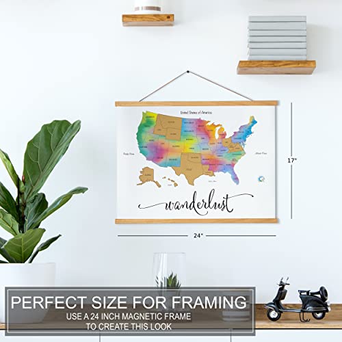 Scratch Off Map of The United States | Deluxe Watercolor Wanderlust Edition | Large Size 24"x 17" | Easy to Frame | Beautiful Wall Art | Perfect Travel Gift | Includes Scratch Off Tools