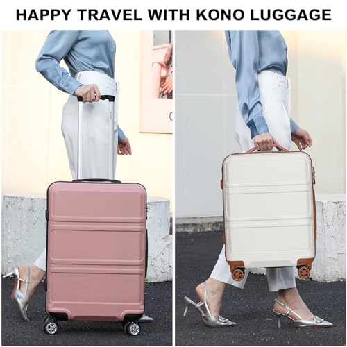 Kono 4 Piece Luggage Sets Expandable(only 28") Lightweight with Spinner Wheels TSA Lock Hardside Travel Rolling Suitcases 20in 24in 28in Carry on and 12in Mini Cosmetic Case Cream White