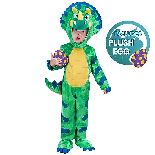 Spooktacular Creations Green Triceratops Dinosaur Costume with Toy Egg for Kid Halloween Dress Up DinosaurThemed Pretend Party (3T (3-4 yrs))