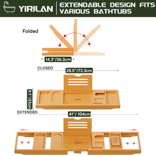 Yirilan Premium Bathtub Tray Caddy - Expandable Bath Tray - Unique House Warming Gifts, New Home, Anniversary & Wedding Gifts for Couple, Bridal Shower Gift for Women