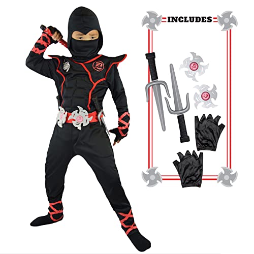 Spooktacular Creations Halloween Ninja Costume, Black Ninja Costume Kids, Ninja Accessories Costume Set, ninja dressing up, Halloween Costumes for Boys DressUp and RolePaly Party (Small (5-7 yrs))