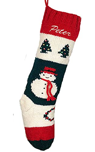 Christmas Stocking Personalized Hand Knit Snowman Stocking