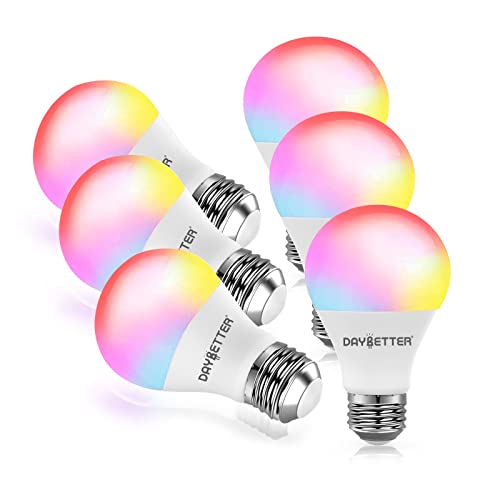 DAYBETTER Smart Light Bulbs, RGBCW Wi-Fi Color Changing Led Bulbs Compatible with Alexa & Google Home Assistant, A19 E26 9W 800LM Multicolor Bulb, No Hub Required, 6 Pack