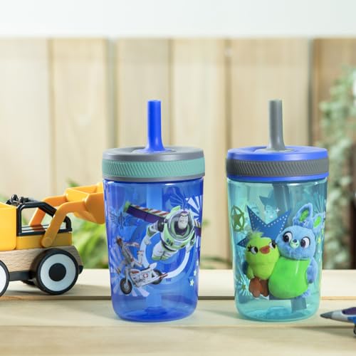 Zak Designs Kelso 15 oz Tumbler Set (Toy Story 4 - Woody & Buzz 2pc Set) Toddlers Cup Non-BPA Leak-Proof Screw-On Lid with Straw Made of Durable Plastic and Silicone, Perfect Baby Bundle for Kids