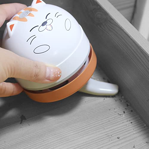 YUNYILAN Mini Desktop Vacuum Cleaner, Portable USB Vacuum Cleaner for Desk Mini Cute Cartoon Desktop Vacuum for Cleaning Eraser Crumbs, Dust, Crumbs, Computer, Keyboard and Car (White Orange)