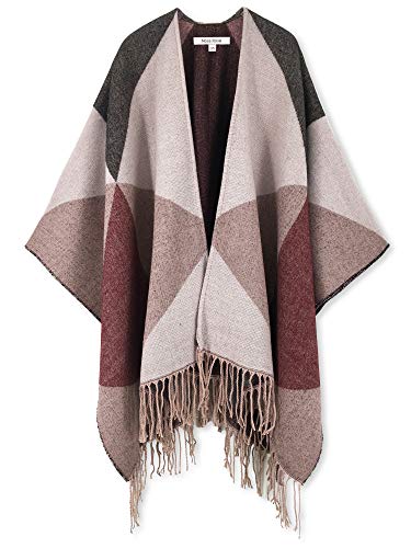 Moss Rose Women's Travel Plaid Shawl Wrap Open Front Poncho Cape for Fall Winter