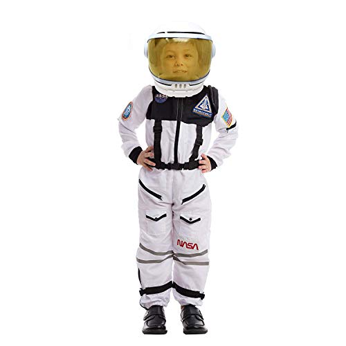 Spooktacular Creations Astronaut Costume with Helmet, Space Suit for Kids and Toddler with Movable Visor Helmet, Kids Astronaut Costume for Halloween Costumes Party Favor Supplies White S