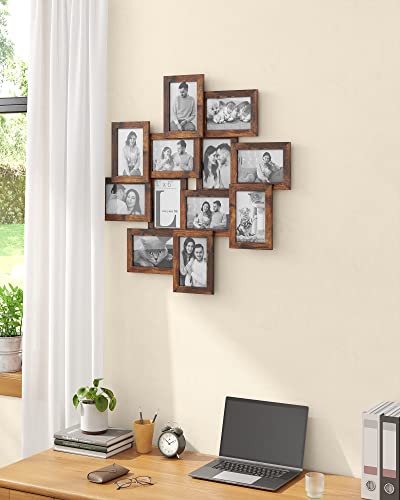 SONGMICS 4x6 Collage Picture Frames, 12-Pack Picture Frames Collage for Wall Decor, Photo Collage Frame, Multi Picture Frame Set with Glass Front, Assembly Required, Rustic Brown