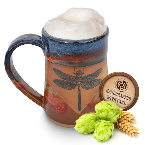 ALWAYS AZUL POTTERY Dragonfly 17 Oz. Small Tankard in Azulscape Glaze - Handmade Ceramic Beer Mugs - Stylish and Unique Handcrafted Artistic Stoneware-Polished Clay Cups, Great For Beer, Coffee & More