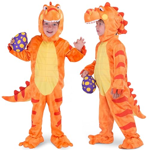 Spooktacular Creations Child Orange Dinosaur T-Rex Costume with Toy Dinosaur Egg for Halloween Dress up, Dinosaur Theme Party (3T (3-4 yrs))