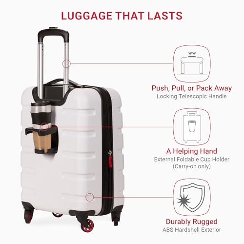 SwissGear 7366 Hardside Expandable Luggage with Spinner Wheels, White, Carry-On 19-Inch