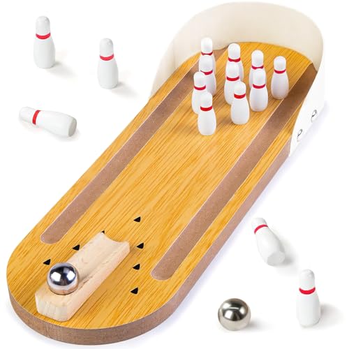 3 otters Mini Bowling Set, Wooden Tabletop Bowling Game Desk Toys Desktop Bowling Home Bowling Alleys, Desk Gifts for Coworkers, Fun Gag Gifts