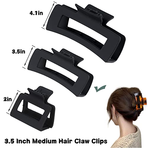 Sisiaipu 3.5 Inch Medium Hair Accessories - 12 Pcs Square Jaw Clips for Thick and Thin Hair, Rectangular Rectangle Basic Color Hair Clips for Women and Girls