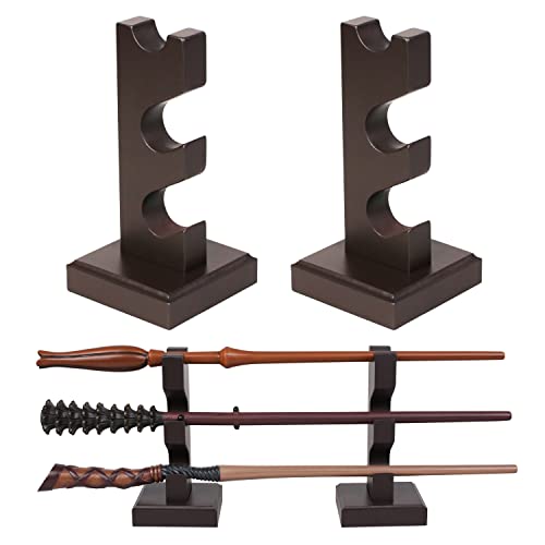 ChampWe Wizard Wand Display Stand Wooden Magic Wands Holder 3 Tiered for Collection Brown