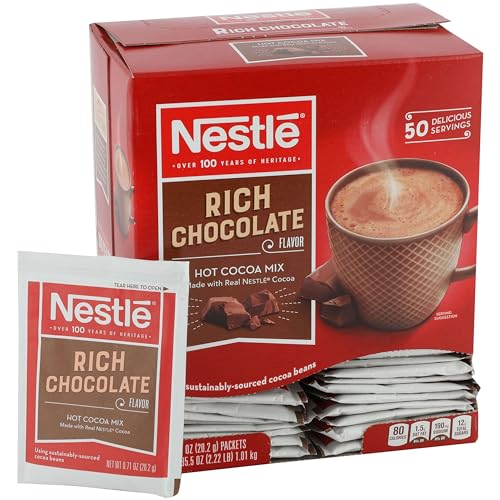 Nestle Hot Chocolate Packets, Hot Cocoa Mix, Rich Chocolate Flavor, Made with Real Cocoa, Bulk Pack, 0.71 oz Packet (50 Count)