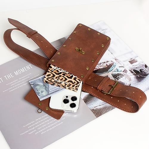 Belt Pouch Waist Bag Fanny Pack Steampunk Phone Holder Medieval Bag Leather Belt Renaissance Cosplay Costume Accessories (1-Brown)