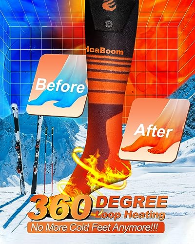 Heated Socks for Men & Women, 5000 mAh Rechargeable Heated Socks 360° Heating, 4 Heat Modes, Battery Powered Machine Washable Winter Thermal Warming Socks Foot Warmer for Hunting Ski Hiking Fishing