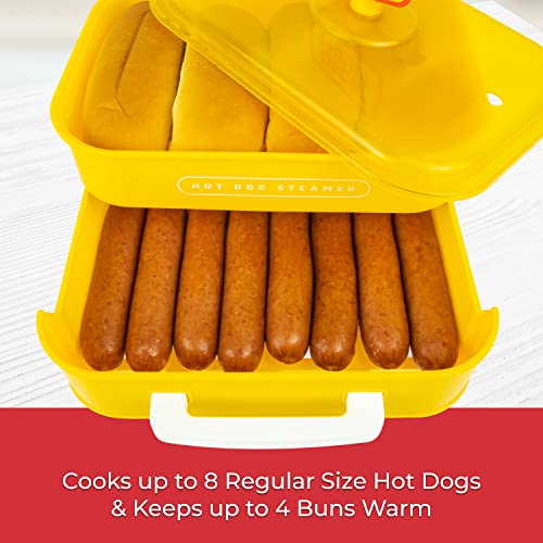 Nostalgia Oscar Mayer Diner-Style Hot Dog Steamer and Bun Warmer, 8 Hot Dog and 4 Bun Capacity, Steam Bratwursts, Sausages, Vegetables, Fish, Dumplings, Yellow