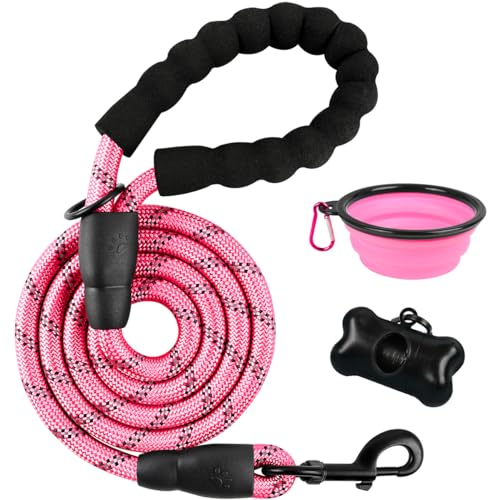 BARKBAY Dog Leashes for Large Dogs Heavy Duty Dog Leash 4/5/6 FT with Comfortable Padded Handle and Highly Reflective Threads for Medium Large Dogs Walking Training Running (5FT-1/2'',Pink)