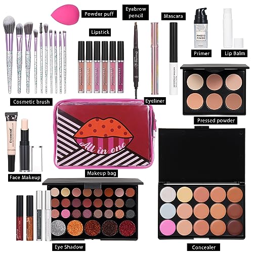 Makeup Kit For Wonmen Full Kit Eyeshadow Eyeliner lipgloss, Lipstick Makeup brushes Mascara Eyebrow pencil Concealer Face Powder Primer make up Set For Girls Beginners