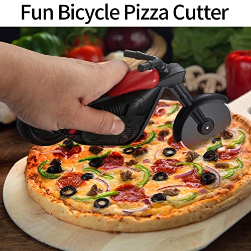 Motorcycle pizza cutter, stainless steel pizza cutter two wheels, novelty motorcycle-shaped pizza wheel cutting slicer with non-stick coating, suitable for kitchen gadgets accessories (motorcycle)