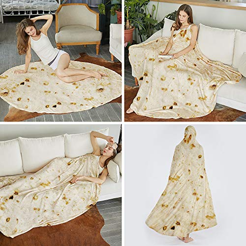 SeaRoomy Burritos Tortilla Blanket, Tortilla Wrap Blanket, Novelty Funny Tortilla Round Blanket Giant Tortilla Round Soft Blanket (Beige, 47 inches)