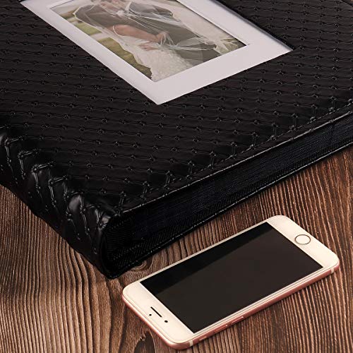 RECUTMS Photo Album 4x6 600 Photos Black Inner Page Button Grain Leather Big Capacity Pockets Pictures Album Birthday Christmas Wedding Anniversary (Black)