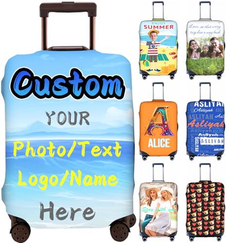 Custom Luggage Cover Personalized Suitcase Cover Add Your Name Photo Text Logo Double Sided Design Customized Elastic Protector Washable luggage cover protector for Travel Business S（for 18-21inch）