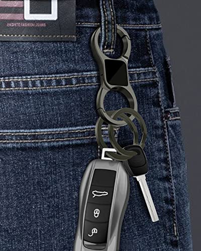 Idakekiy Key Chain Quick Release Spring with 4 Key Rings Heavy Duty Car Keychain Organizer for Men and Women (Dark Grey)