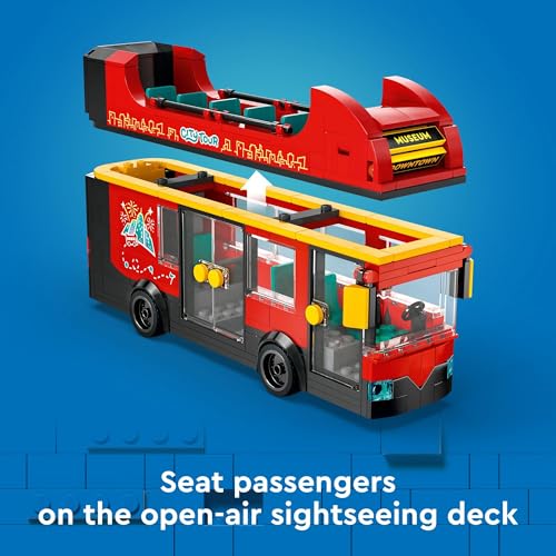 LEGO City Red Double-Decker Sightseeing Bus Toy Vehicle Set, Birthday Gift for 7 Year Olds, London Bus, for Kids, Double-Decker Bus Toy, 5 Characters Including a Baby and Stroller, 60407