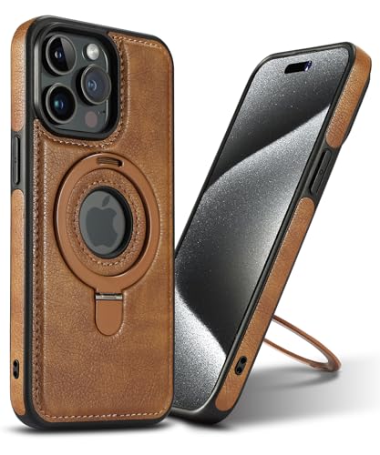 VAUSERDY Magnetic for iPhone 13 Pro Max Leather Case,Invisible Stand [Compatible with Magsafe] Slim Kickstand Phone Cove (Brown, iPhone 13 Pro Max)