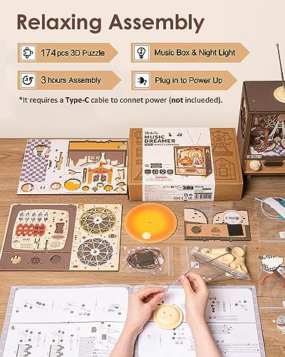 Rolife 3D Wooden Puzzles for Adults DIY Book Nook Kit 16" Ferris Wheel Music Box Model Building Set with LED Crafts for Adults Gifts for Girls Boys (Sunset Carnival)