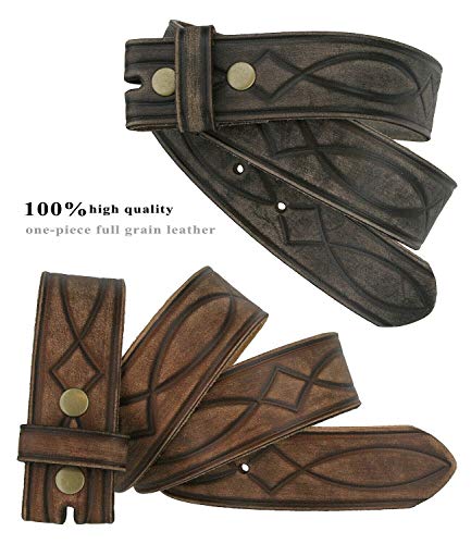 382000 Genuine One Piece Full Grain Leather Hand Tooled Engraved Belt Strap 1-1/2" Wide (Brown, 34)