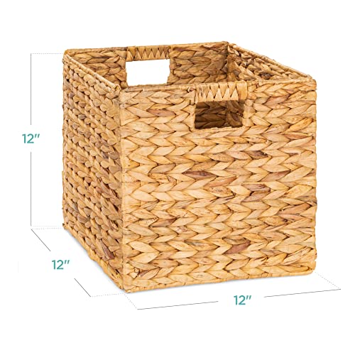 Best Choice Products 12x12in Hyacinth Baskets, Rustic Set Of 5 Multipurpose Collapsible Storage Organizer, Handwoven Laundry Totes for Bedroom, Living Room, Shelves w/Inserts - Natural