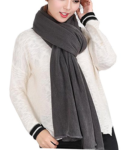 Wander Agio Women's Warm Long Shawl Winter Scarfs Large Scarf Pure Color Dark Grey