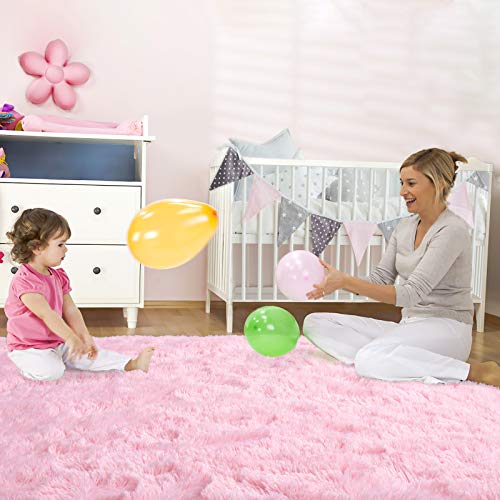 Ultra Soft Pink Rugs for Bedroom 4x6 Feet, Fluffy Shag Area Rugs for Living Room, Large Comfy Furry Rug for Girls Kids Baby Room Decor, Non Slip Nursery Modern Indoor Fuzzy Floor Carpet