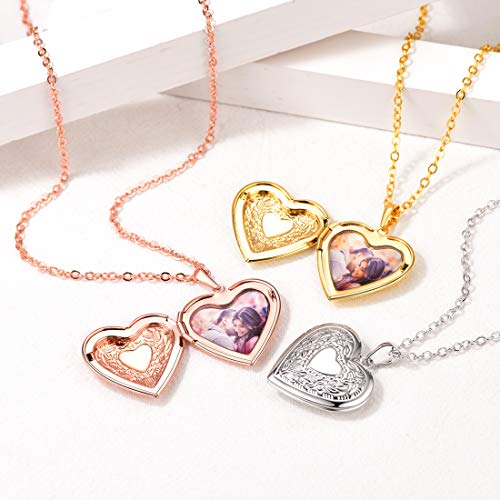 U7 Platinum Plated Charm Necklaces Heart Pendant Photo Locket Necklace for Women