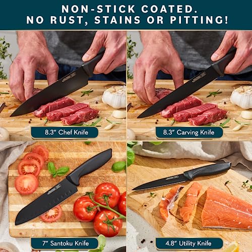 Home Hero Kitchen Knife Set with Sharpener - High Carbon Stainless Steel Knife Block Set with Ergonomic Handles (20 Pcs - Black)