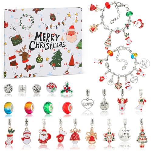 24PCS Christmas Advent Calendar 2024 Girls Bracelet Christmas Countdown Calendar DIY Bracelets Ornament Christmas Vacation Advent Calendar Christmas Gift Set for Girls Boys Kids Women