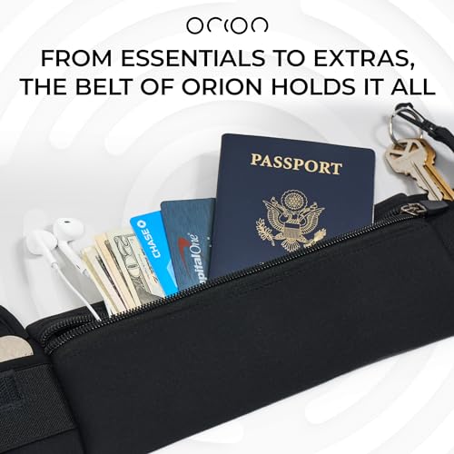 The Belt of Orion Survival Gear Travel Running Belt Waist Fanny Pack Hands Free Way to Carry Sanitizer, Face Mask, Phone, Passport, Keys, ID, Money & Everyday Essentials (Travel 9"x4")