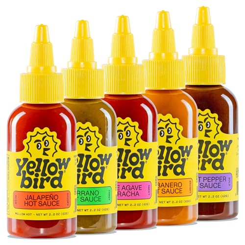 Yellowbird Classic Hot Sauce Variety Set 2.2 oz Travel-Size (Mellow Hot to Real Hot | 5 Flavors | Gift Pack)