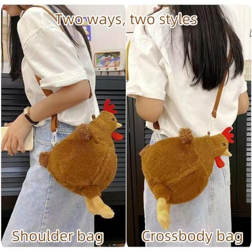 Chicken Purse Cute Chicken Bag Fluffy Hen Shoulder Plush Handbag Crossbody Purse,Chicken Novelty Bag,Stuffed Animal Purse,Funny Animal Cartoon Crossbody Bag