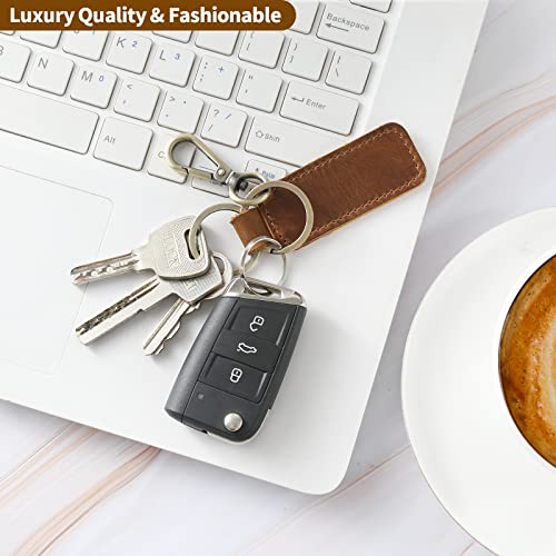 Jack&Chris Genuine Leather Car Keychain, Universal Key Fob Keychain, Leather Key Chain Holder for Men and Women, 2 Keyrings and Carabiner Clip, JC306-Brown