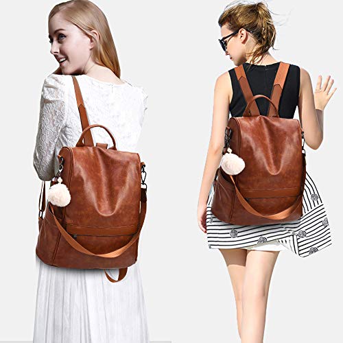 CHERUTY Women Backpack Purse PU Leather Anti-theft Casual Shoulder Bag Fashion Ladies Satchel Bags(Tan-Large)